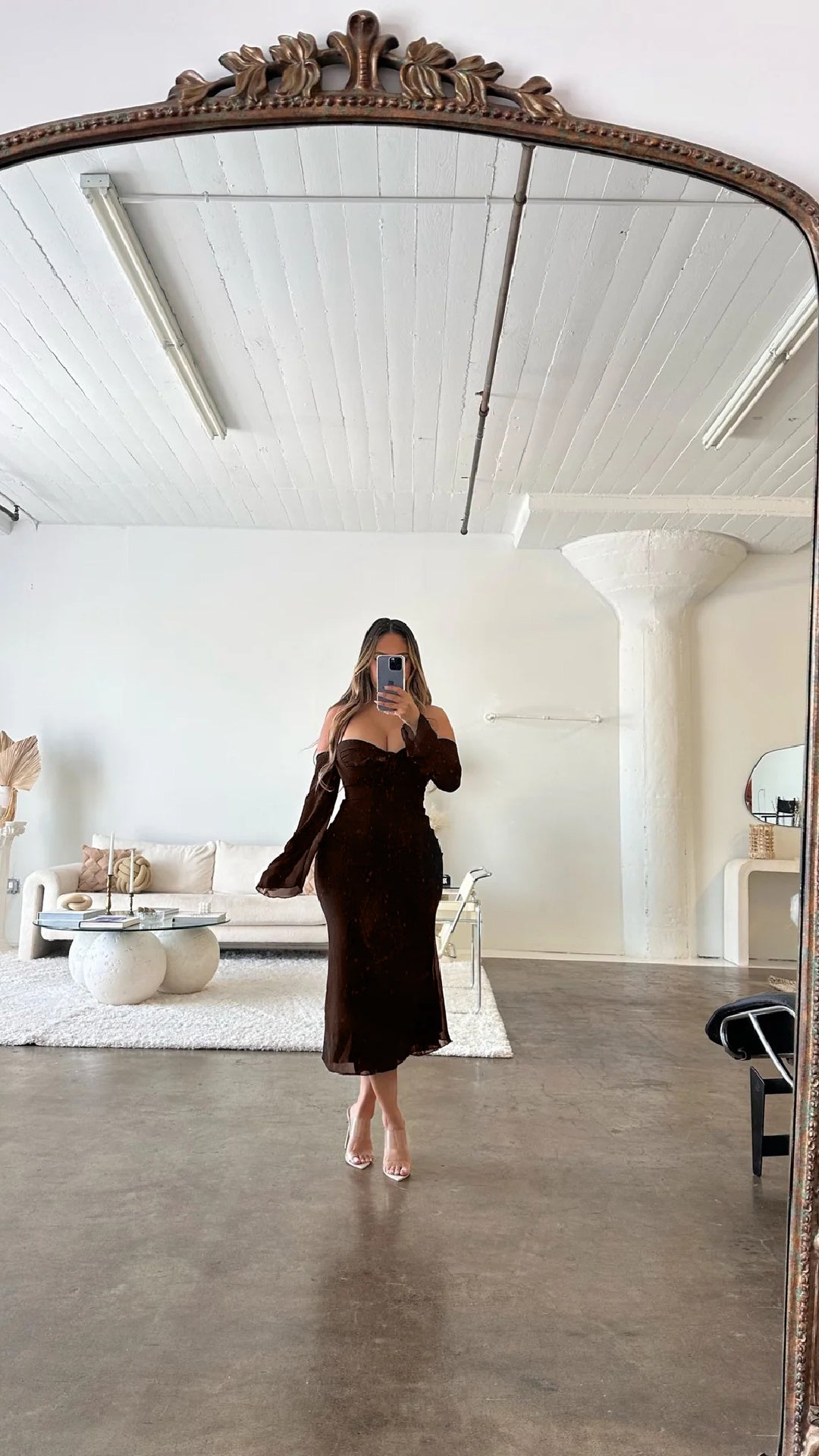 Elia Halter Midi Dress - Chocolate Brown L Elia Halter Midi Dress - Chocolate Brown L