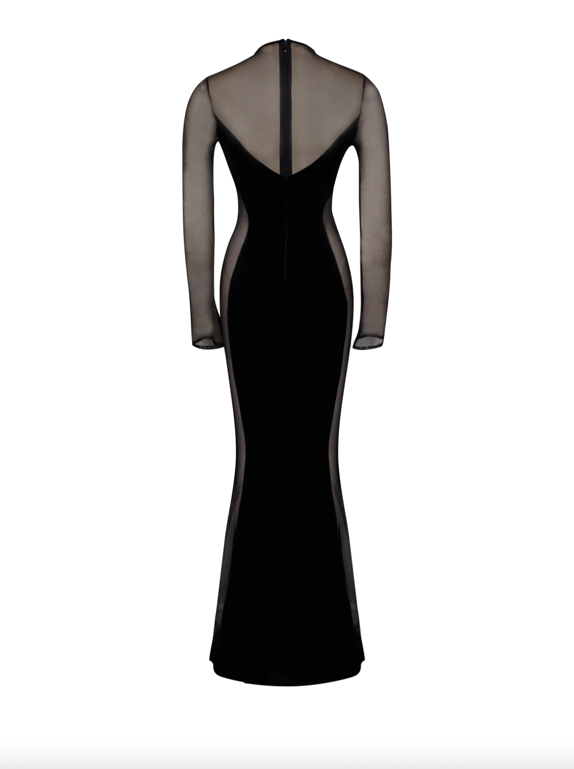 "Pillar" Long Sleeve Side Mesh Gown- Black - TOXIC ENVY BOUTIQUE 