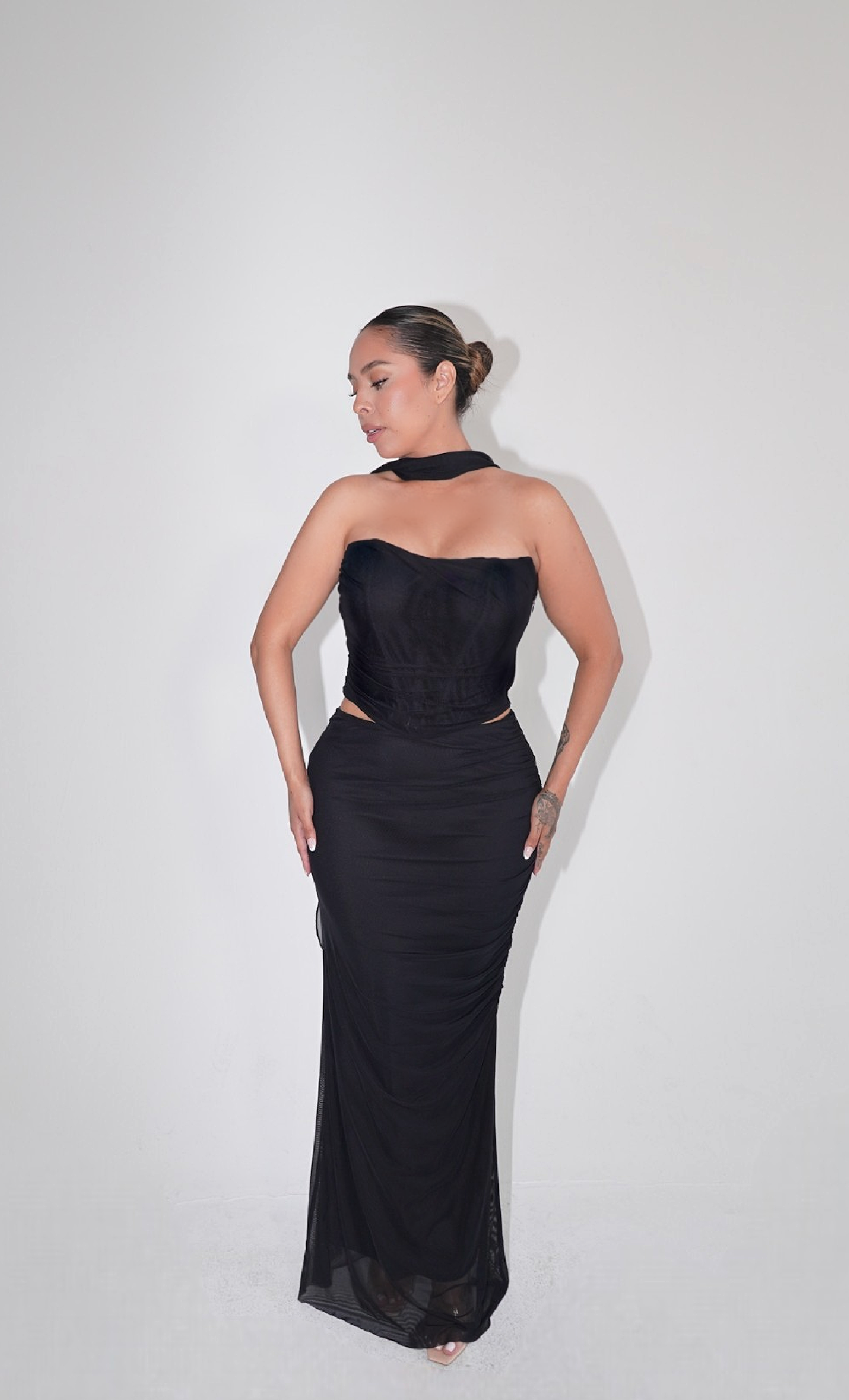 Evonne Two piece Maxi Dress Set- Black