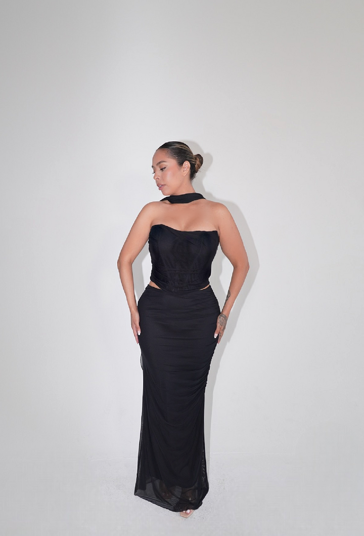 black two piece bridesmaid dress Mismatched Black Mermaid Sexy Slit Beaded Floor-Length Bridesmaid Dres   Dairy Bridal