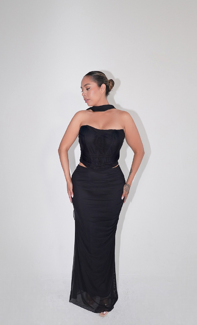 Evonne Two piece Maxi Dress Set- Black