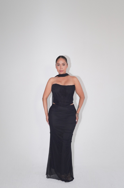 Evonne Two piece Maxi Dress Set- Black