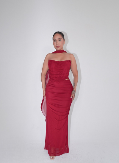 Evonne Two piece Maxi Dress Set- Wine