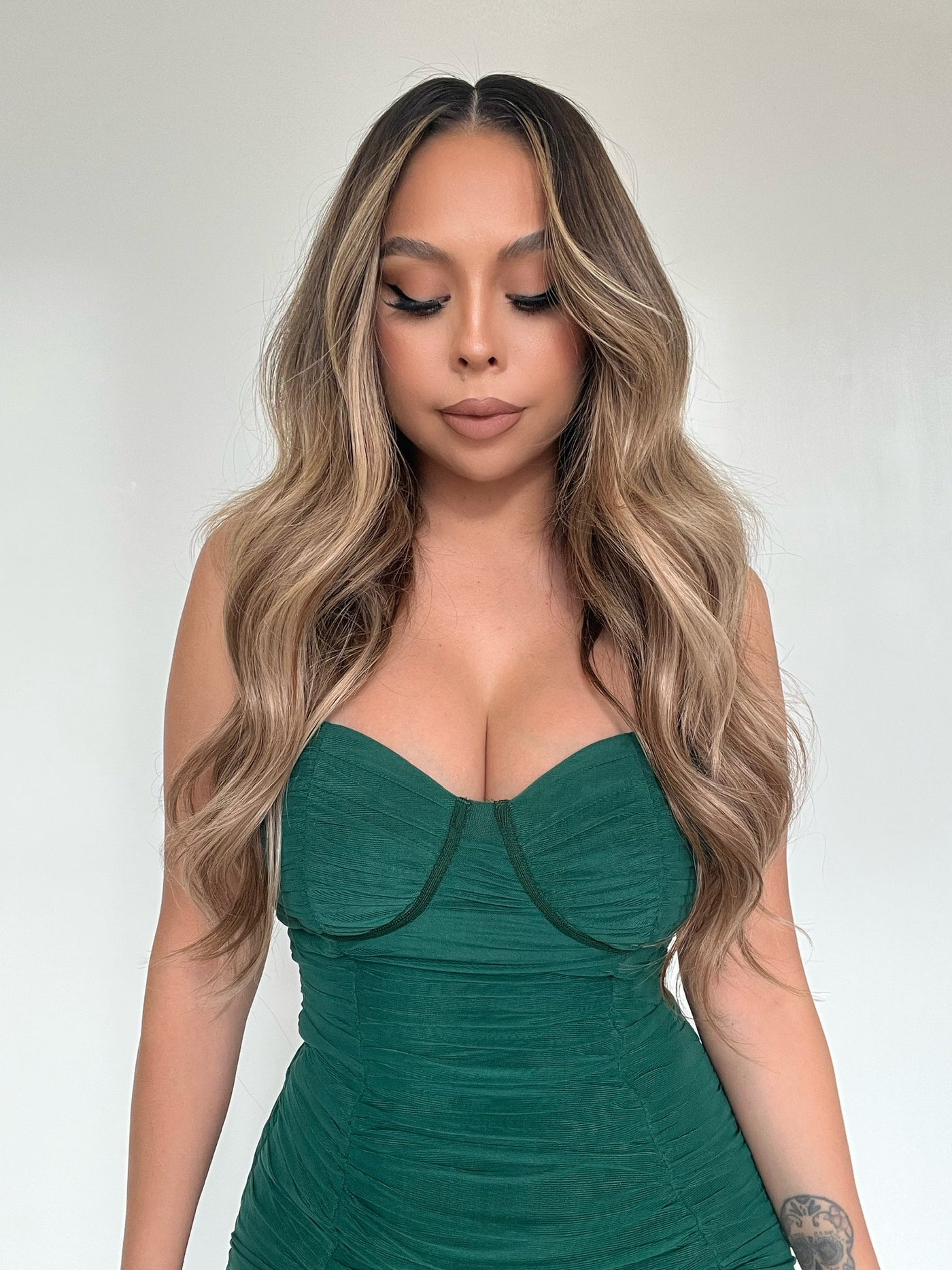 Mina Ruched Midi Dress- Green XL Mina Ruched Midi Dress- Green XL