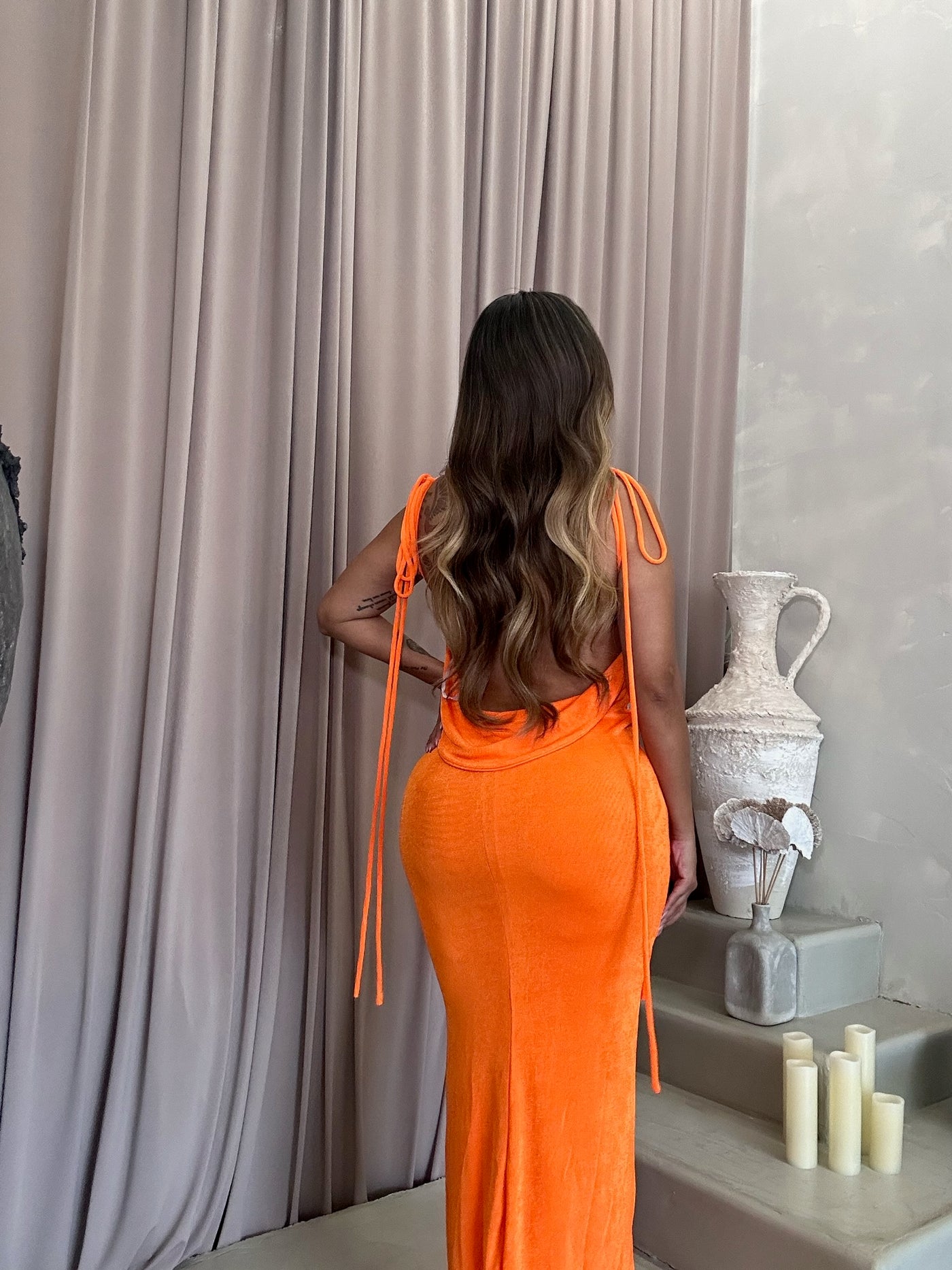 orange backless maxi dress Backless Maxi Dress Minimal Knit