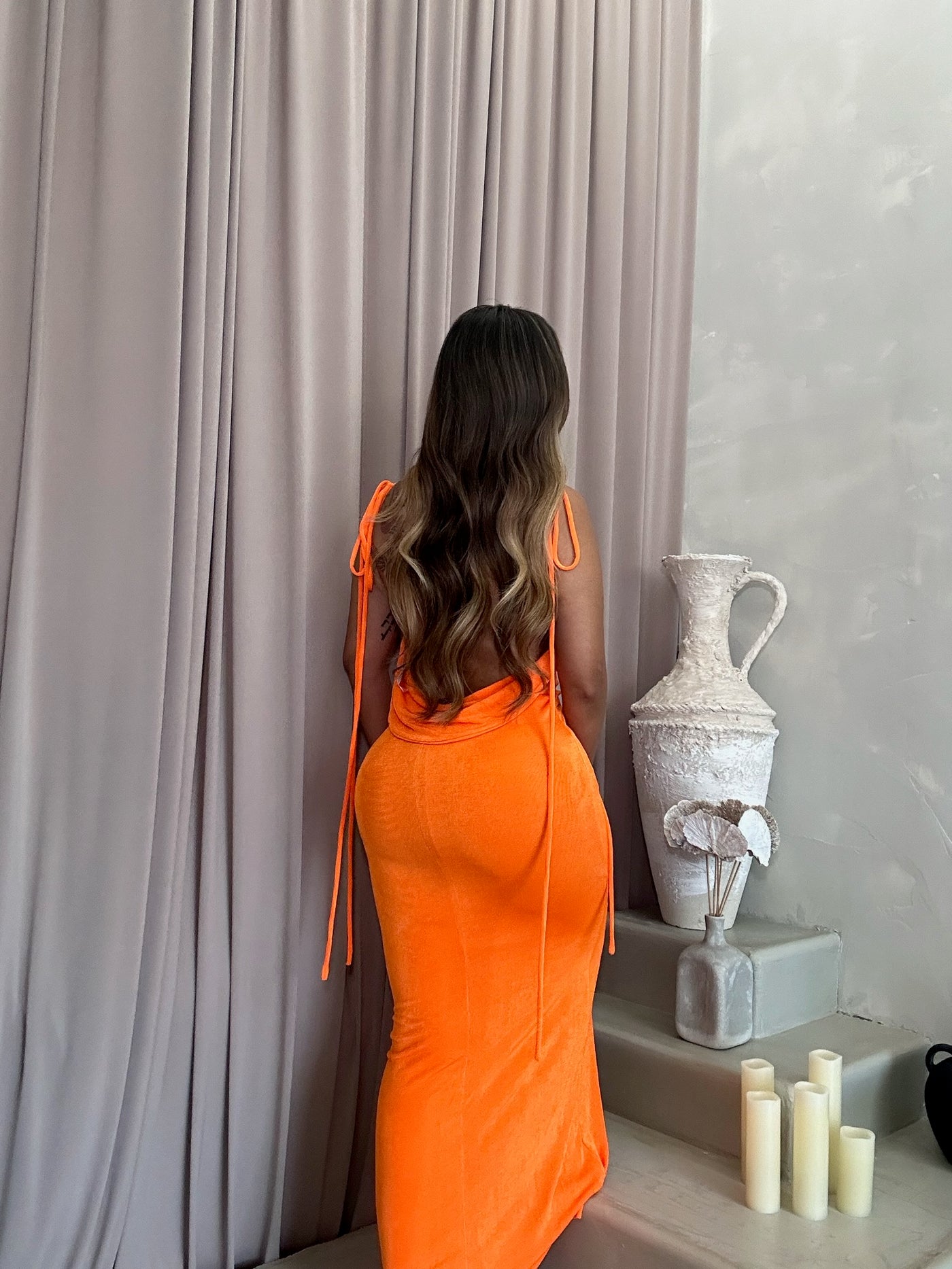 "Alissa" Backless Maxi Gown -Orange