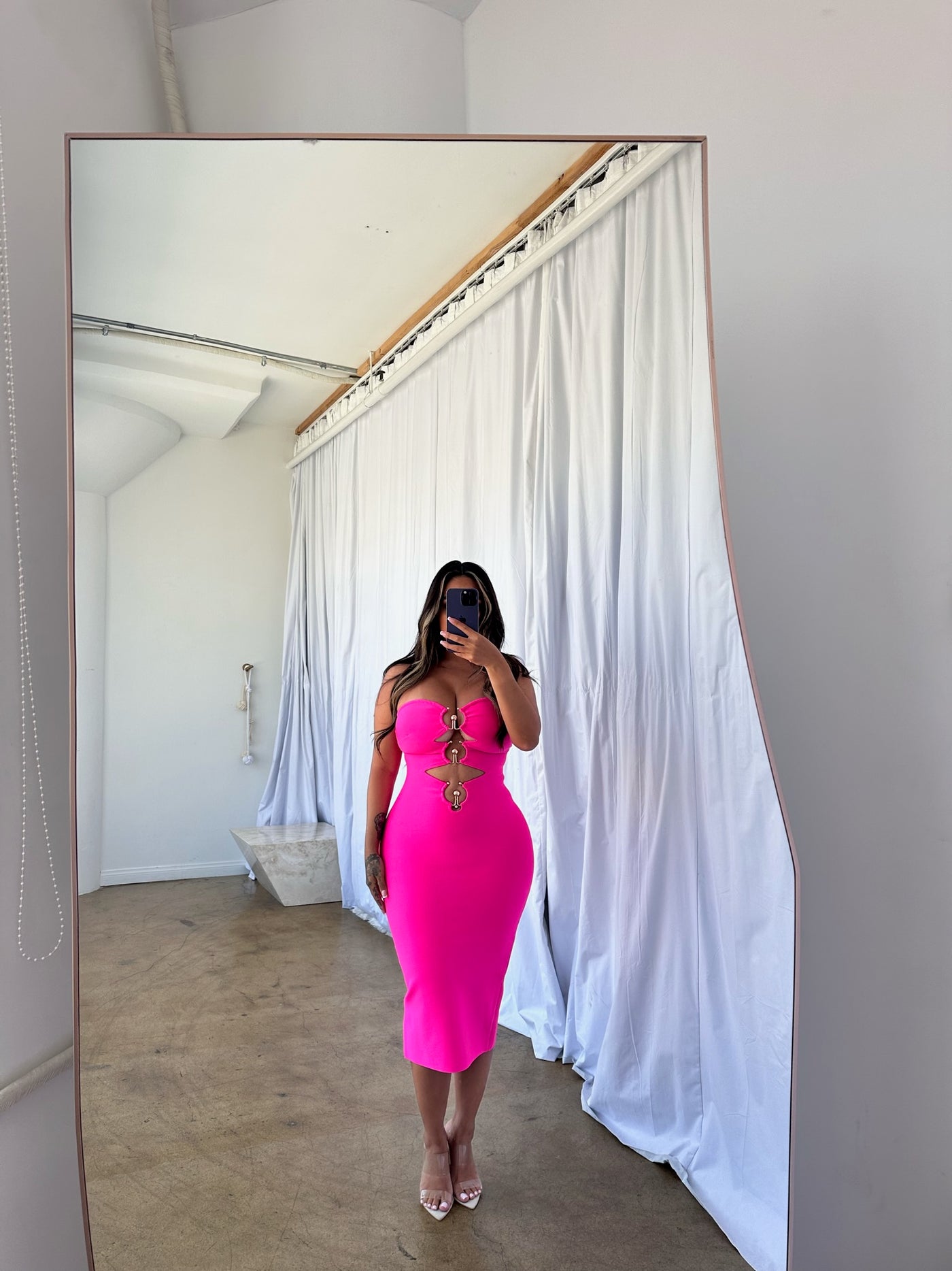 "Zola" Strapless Cut out Bandage Dress - Pink