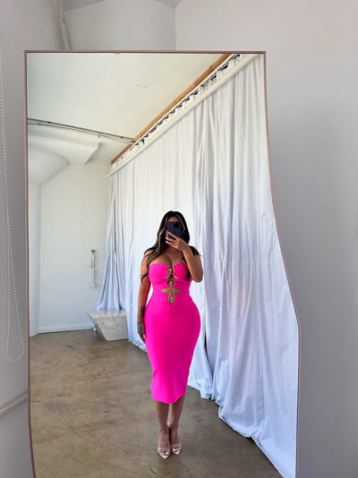 "Zola" Strapless Cut out Bandage Dress - Pink