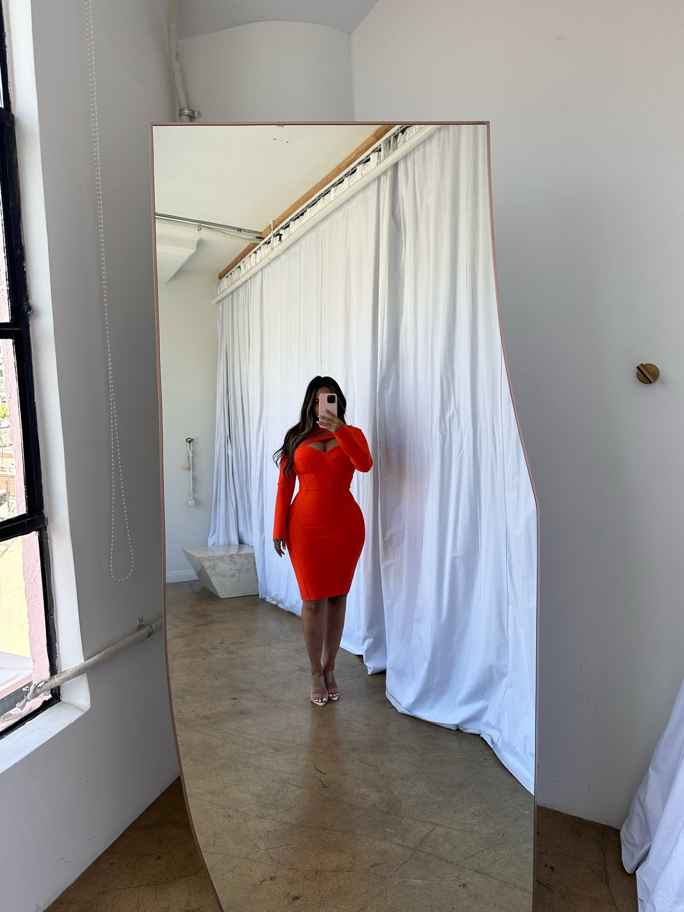 "Talya" Long Sleeve Bandage Dress - Orange