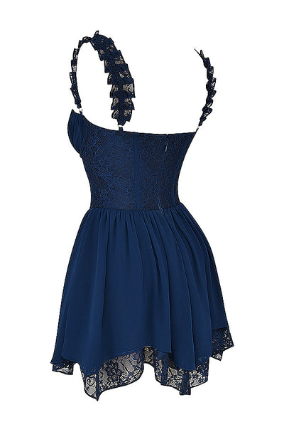 Daisy Lace Mini Dress - Navy Blue