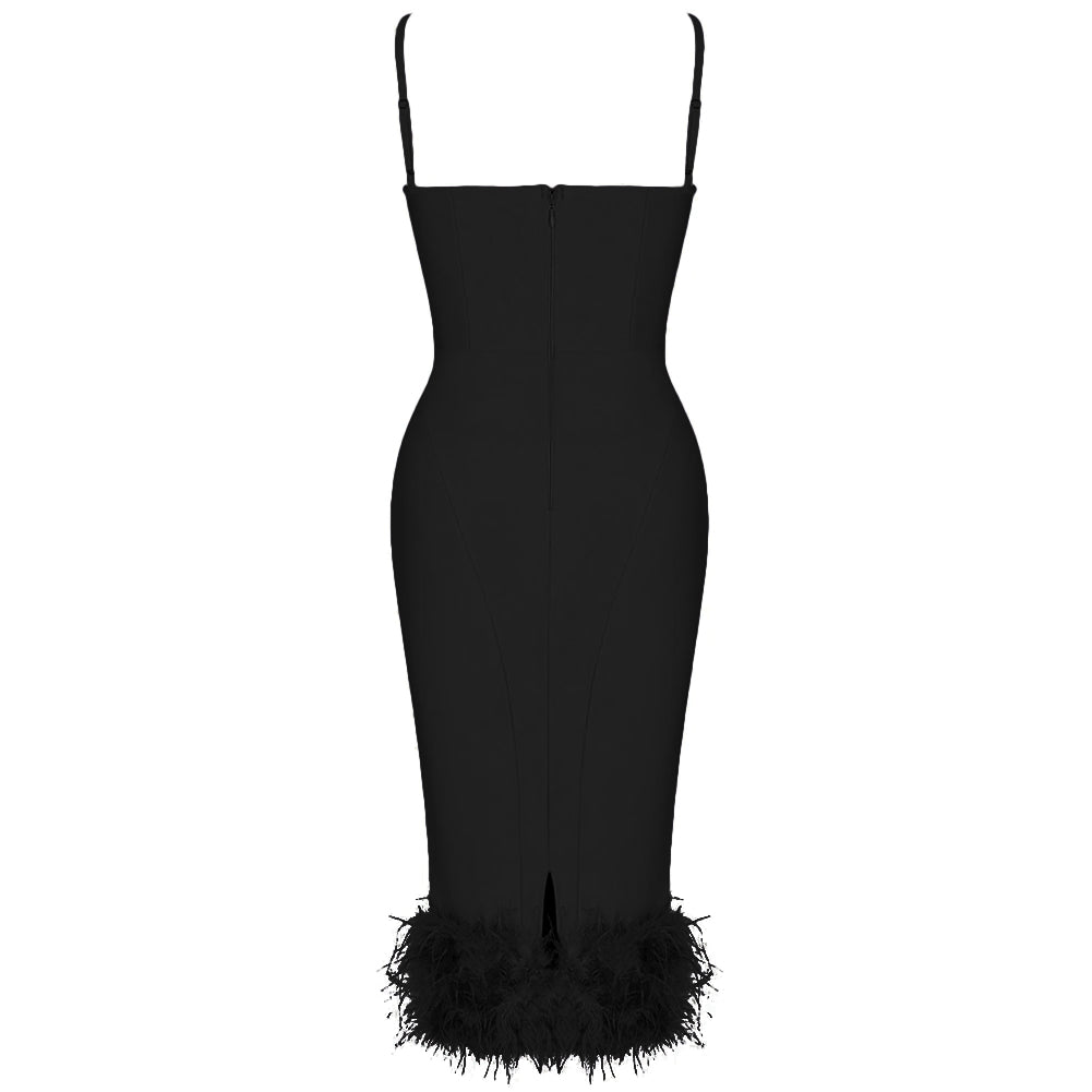 "Levy" Spaghetti Straps Bandage Dress - Black