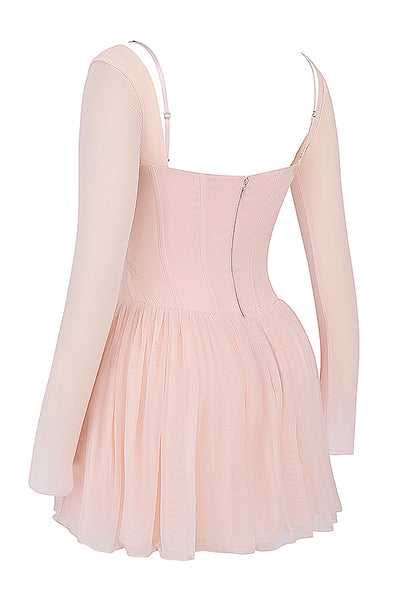 Cora Long Sleeve Mini Corset Dress - Soft Pink