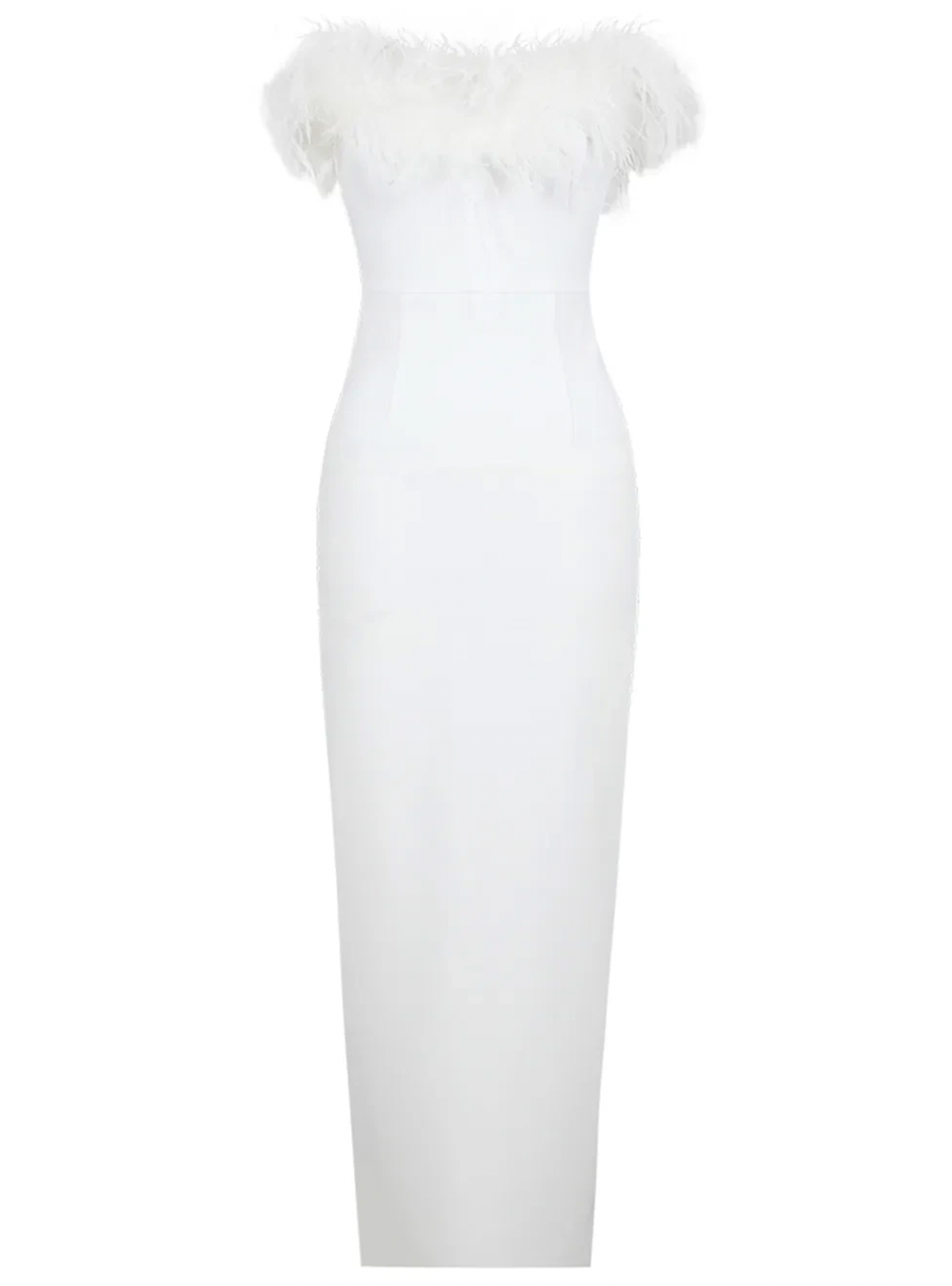 "Torya" Feather Trim Maxi Bandage Dress - White