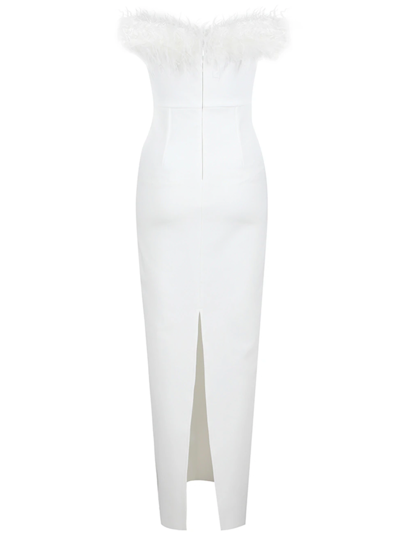 "Torya" Feather Trim Maxi Bandage Dress - White