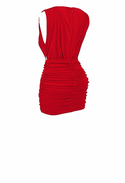 "Anise" Draped Mini Dress - Red