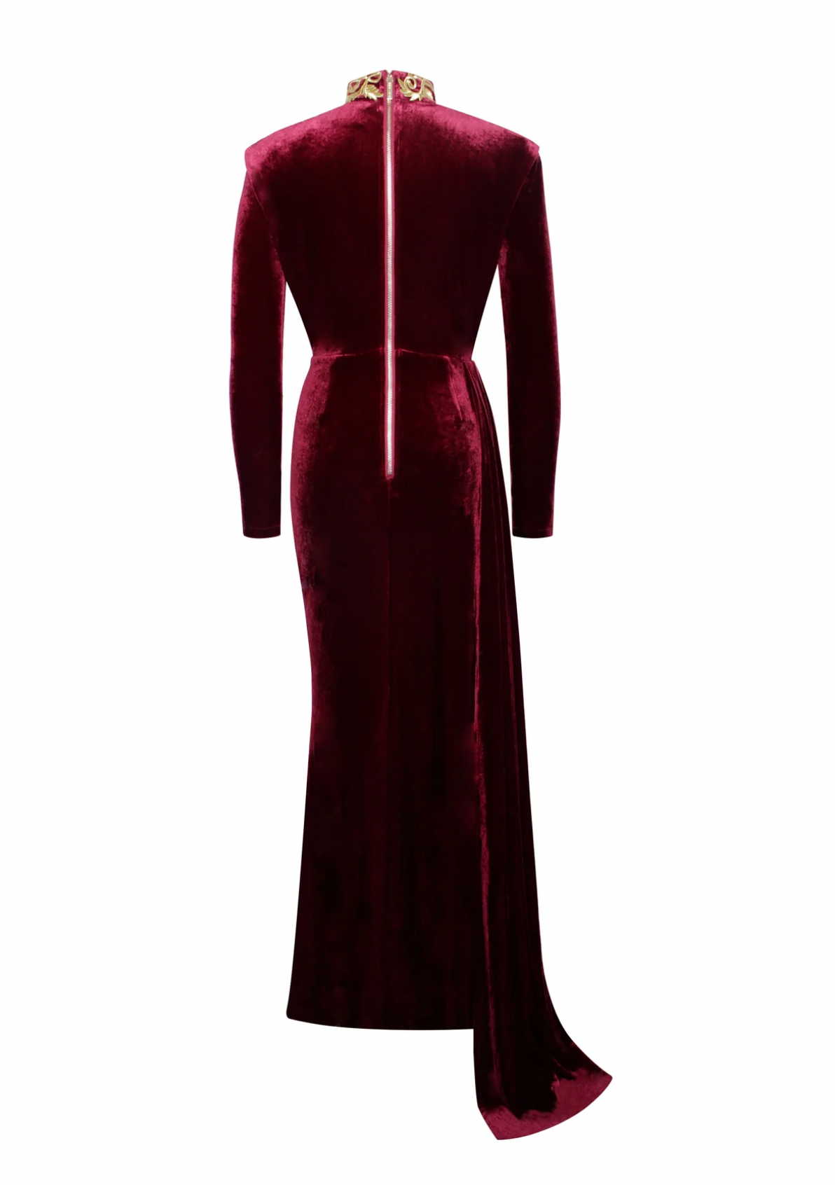 "Harper" High Slit Velvet Gown -Burgundy