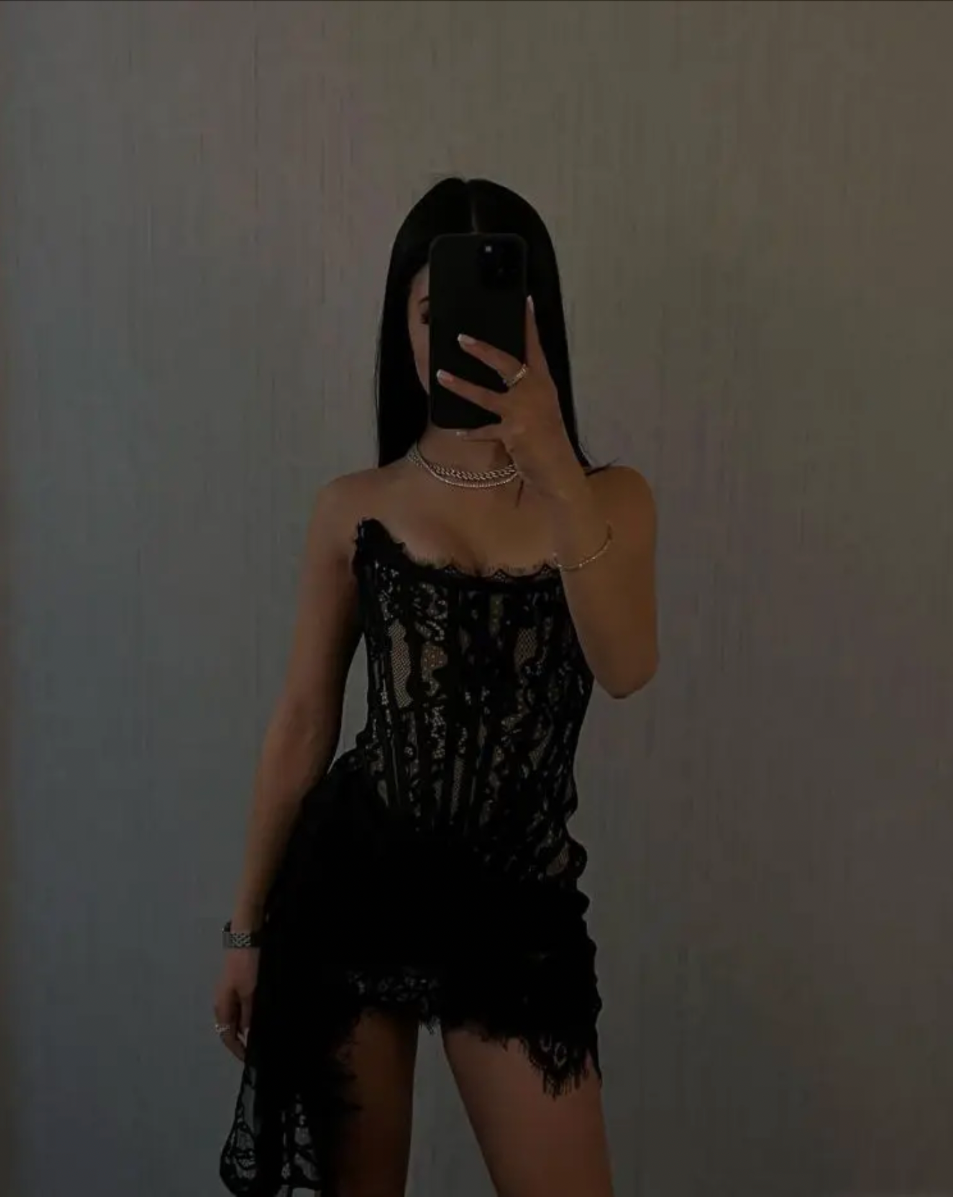 "Jackie" Corset Lace Draped Dress - Black