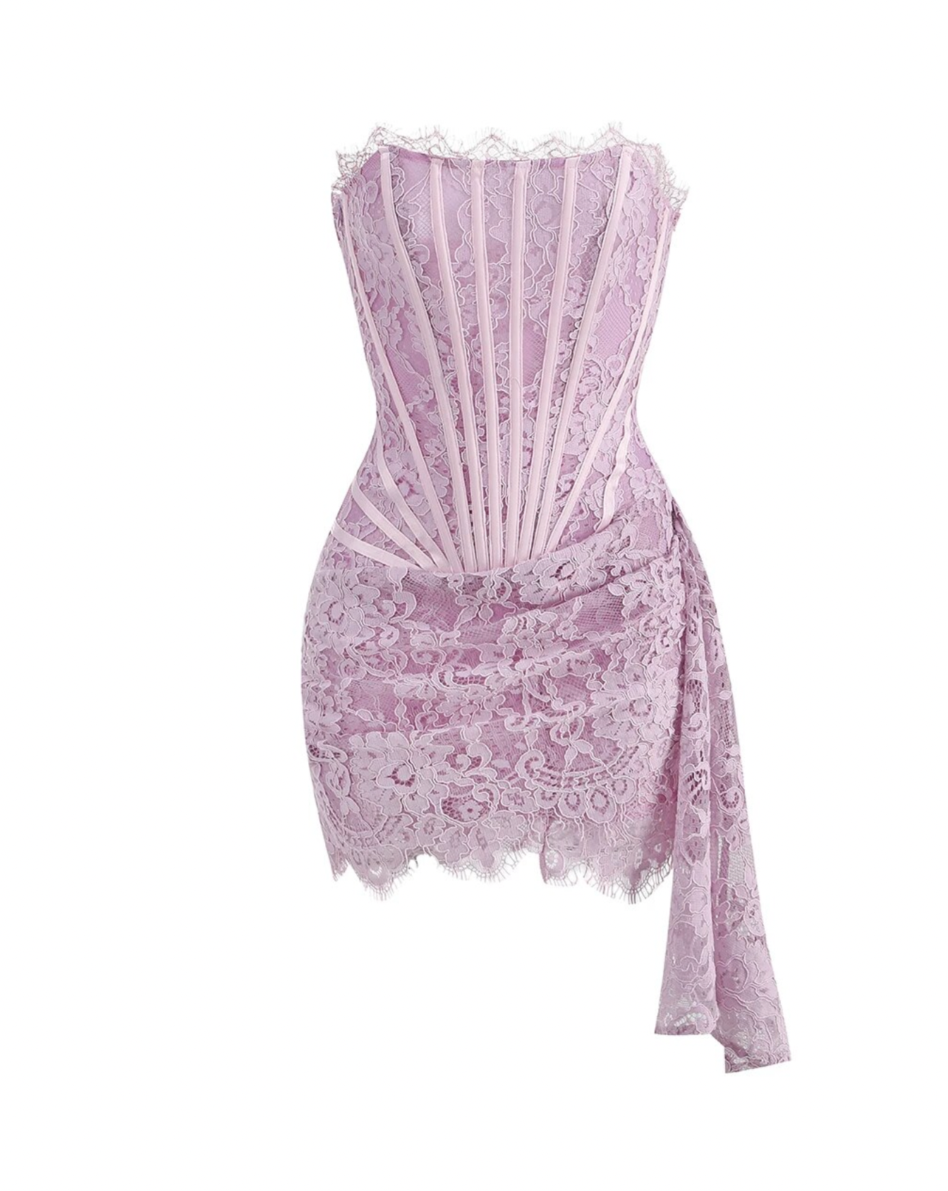 "Jackie" Corset Lace Draped Dress - Lavender