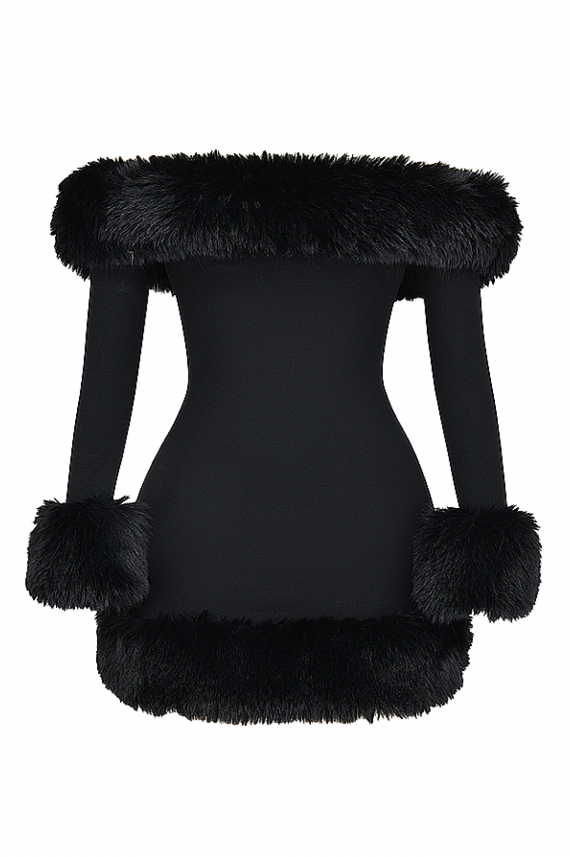 "Gwinn" Long Sleeve Fur Trim Dress -Black "Gwinn" Long Sleeve Fur Trim Dress -Black