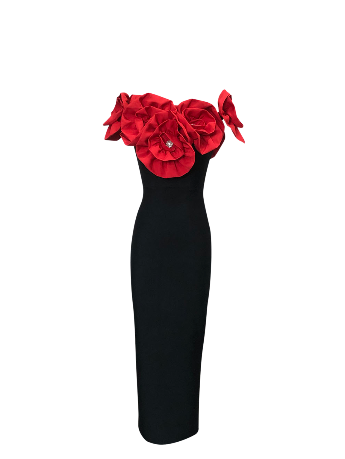 "Katia" Off Shoulder Flower detail Bandage Dress - Black