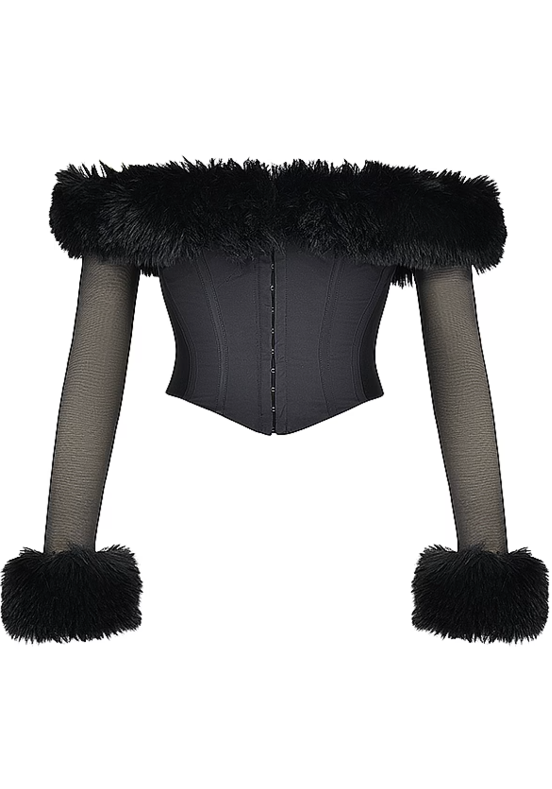 "Emery" Fur detailed corset top- Black