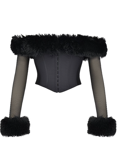 "Emery" Fur detailed corset top- Black