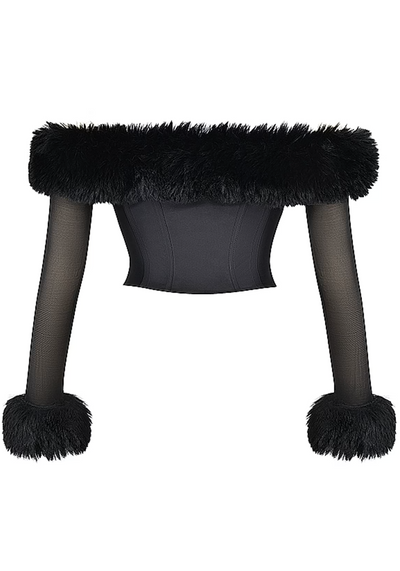 "Emery" Fur detailed corset top- Black