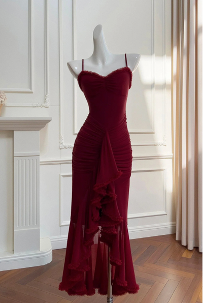 "Lyra" layered Maxi Dress -Wine Red