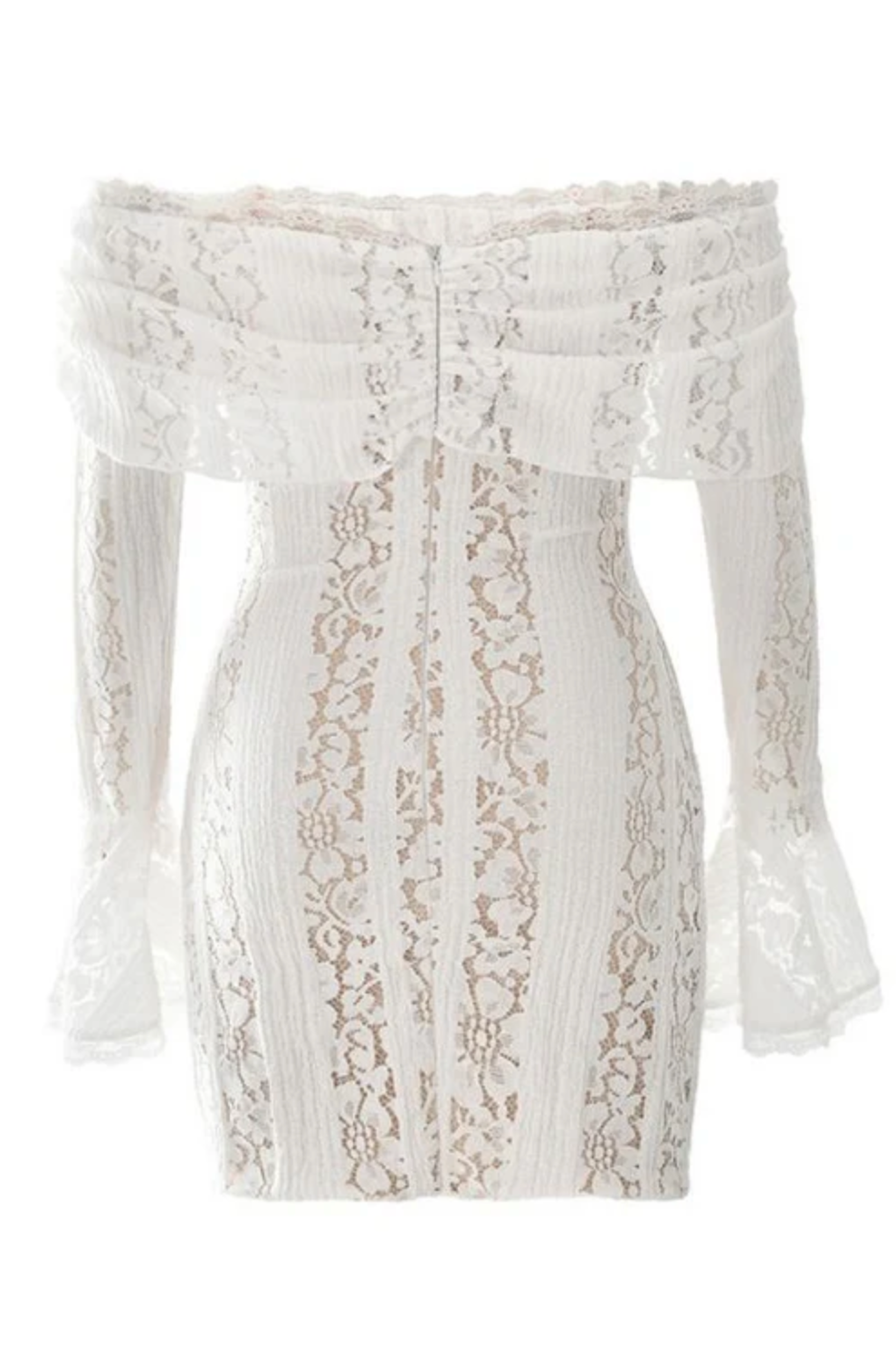 Suzzy Off Shoulder Mini Long Sleeve Dress- White