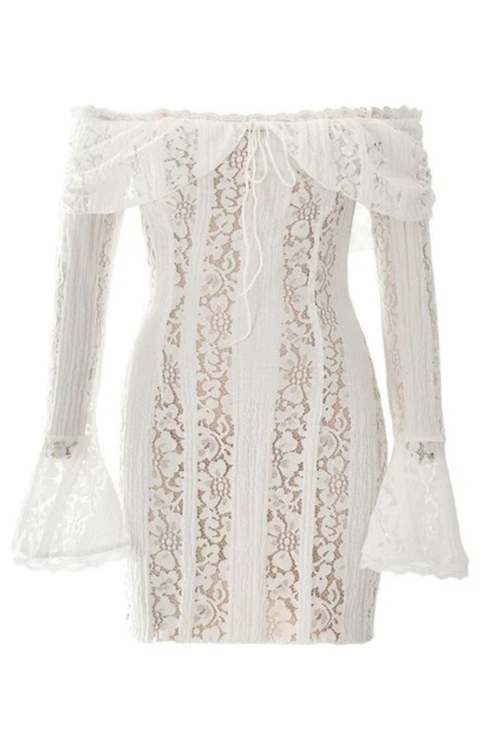 Suzzy Off Shoulder Mini Long Sleeve Dress- White