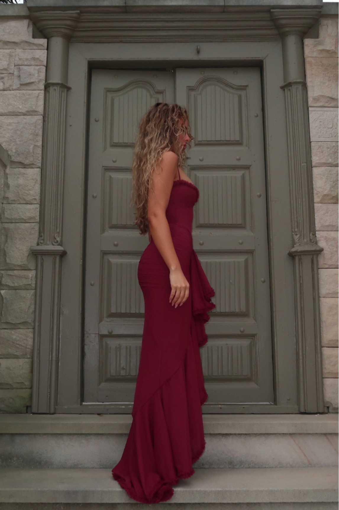 "Lyra" layered Maxi Dress -Wine Red