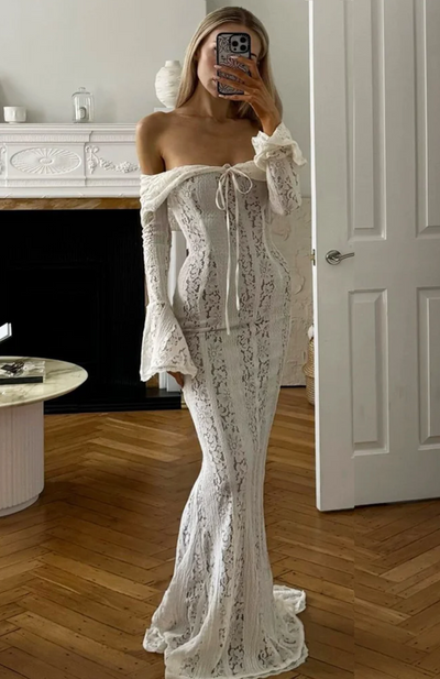 "Tessa" Off Shoulder Long Sleeve Maxi Dress