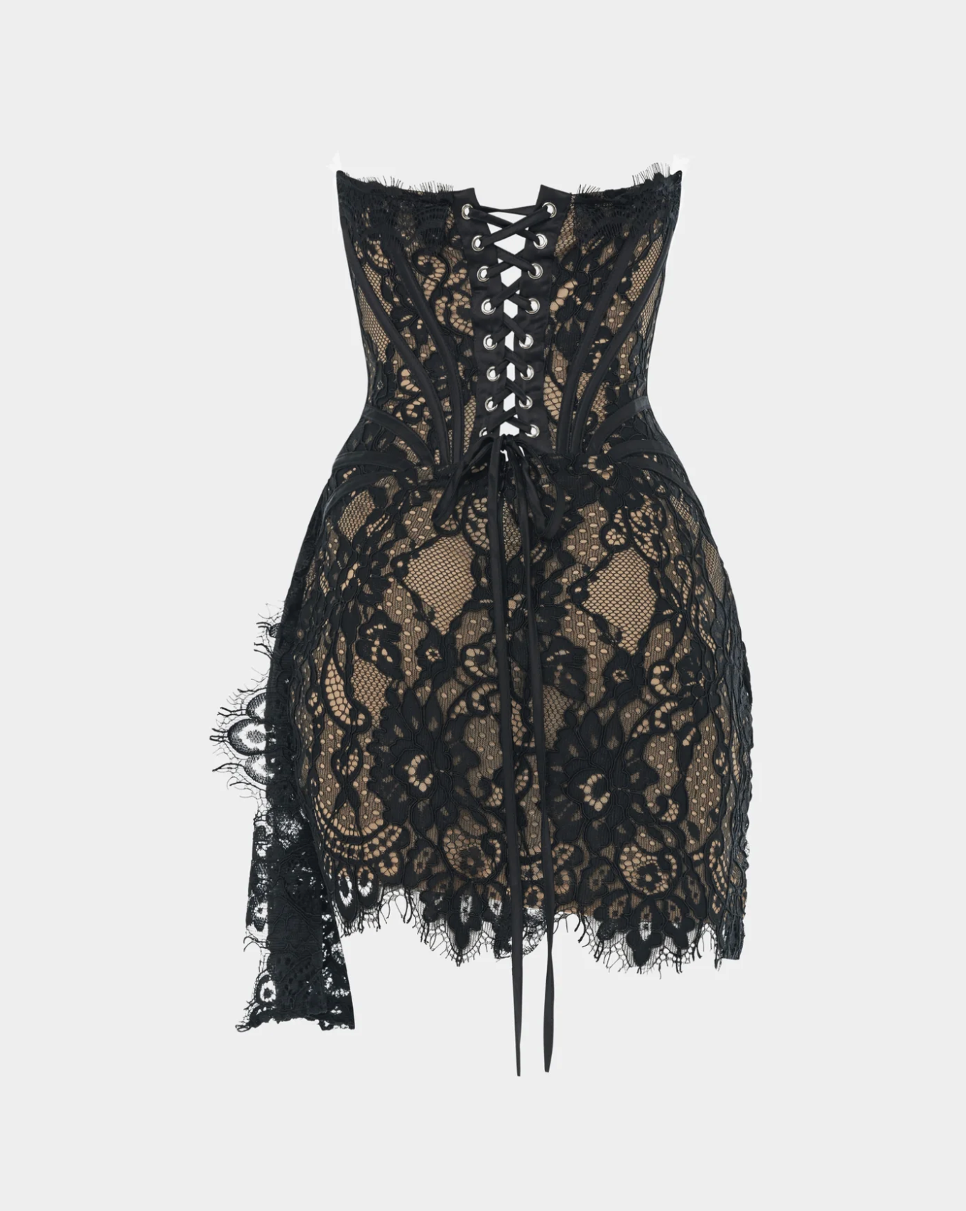 denim and lace dress Women's Easy Ride Strapless Floral Lace Mini Dress in Denim
