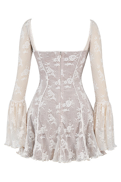 Monna Lace Long Sleeve Mini Dress - Cream White