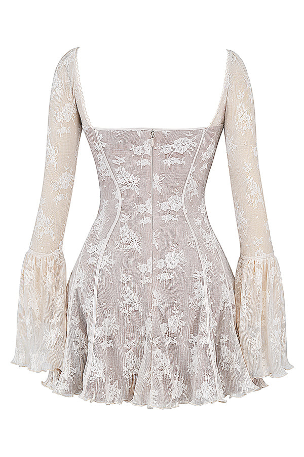 white lace long sleeve mini dress Monna Lace Long Sleeve Mini Dress