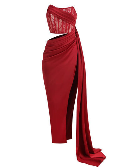"Tiana" Front Slit Maxi Gown - Red