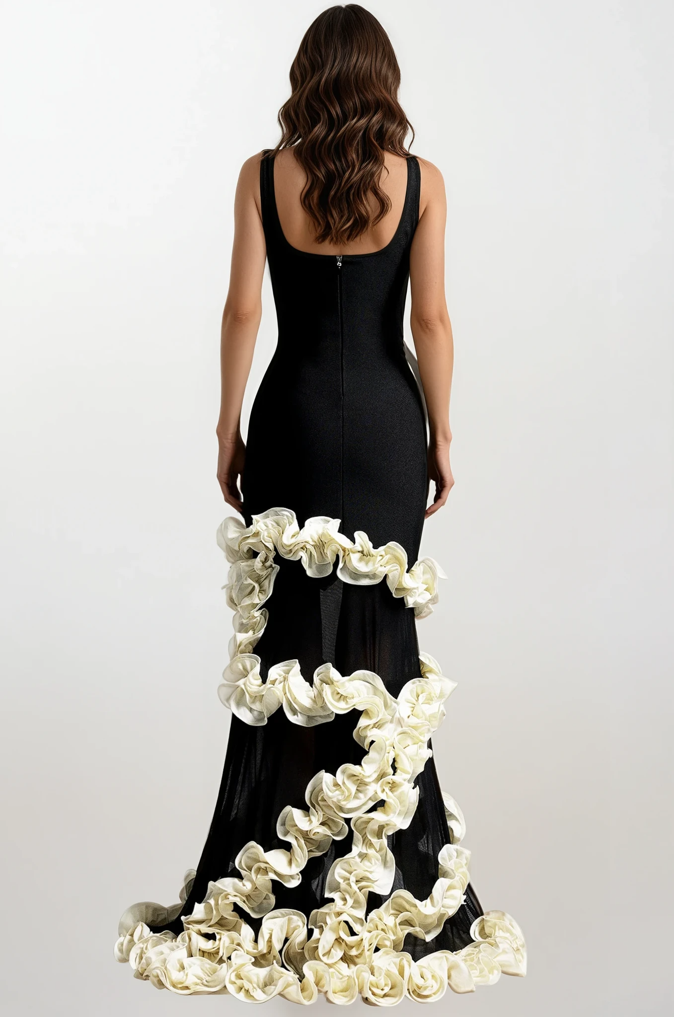 Nilani Maxi Lace Trim Bandage Dress -Black