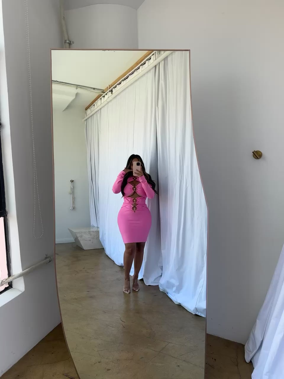 "Kazzie" Long Sleeve Cut out Bandage Dress - Pink