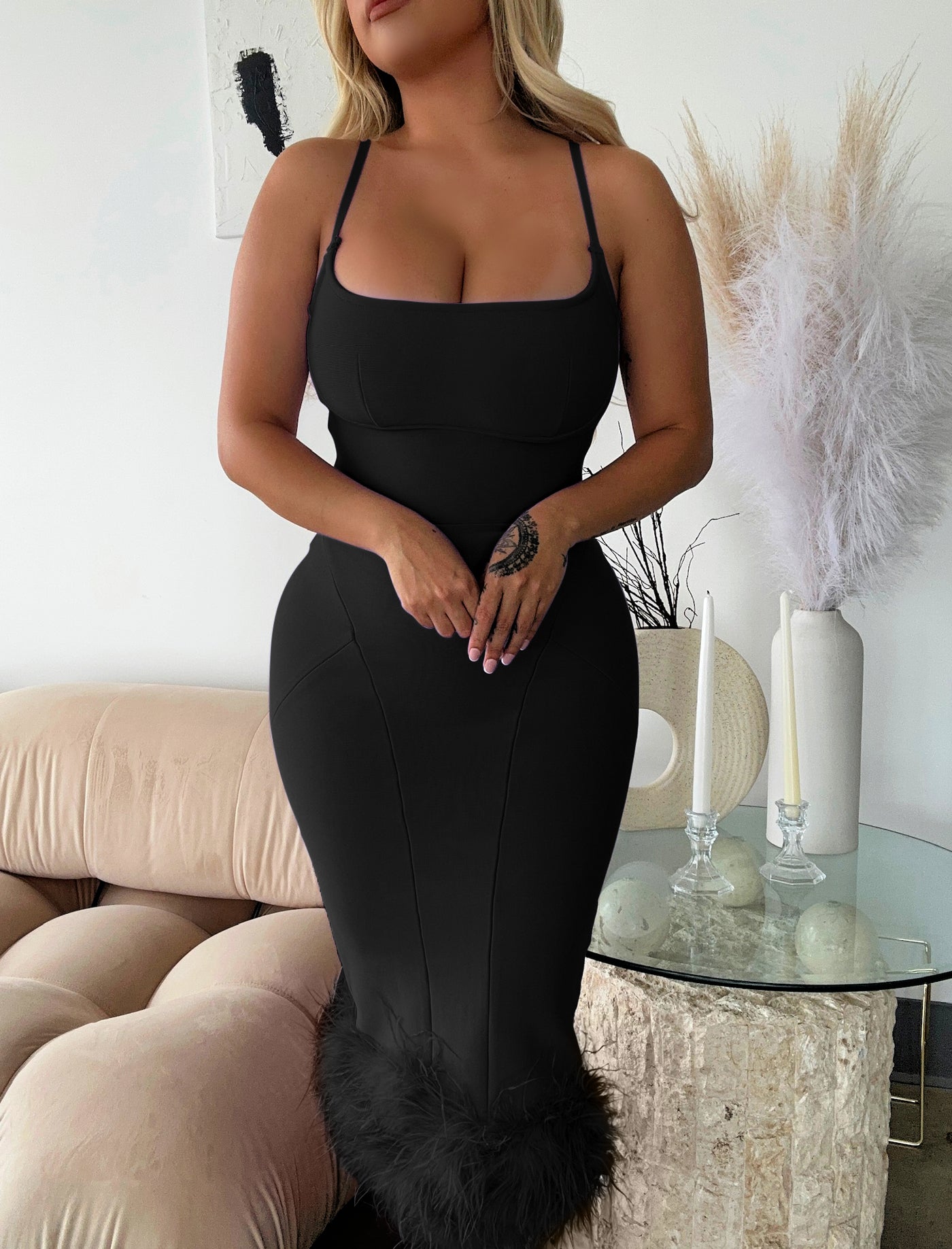 Levy Spaghetti Straps Bandage Dress - Black L Levy Spaghetti Straps Bandage Dress - Black L