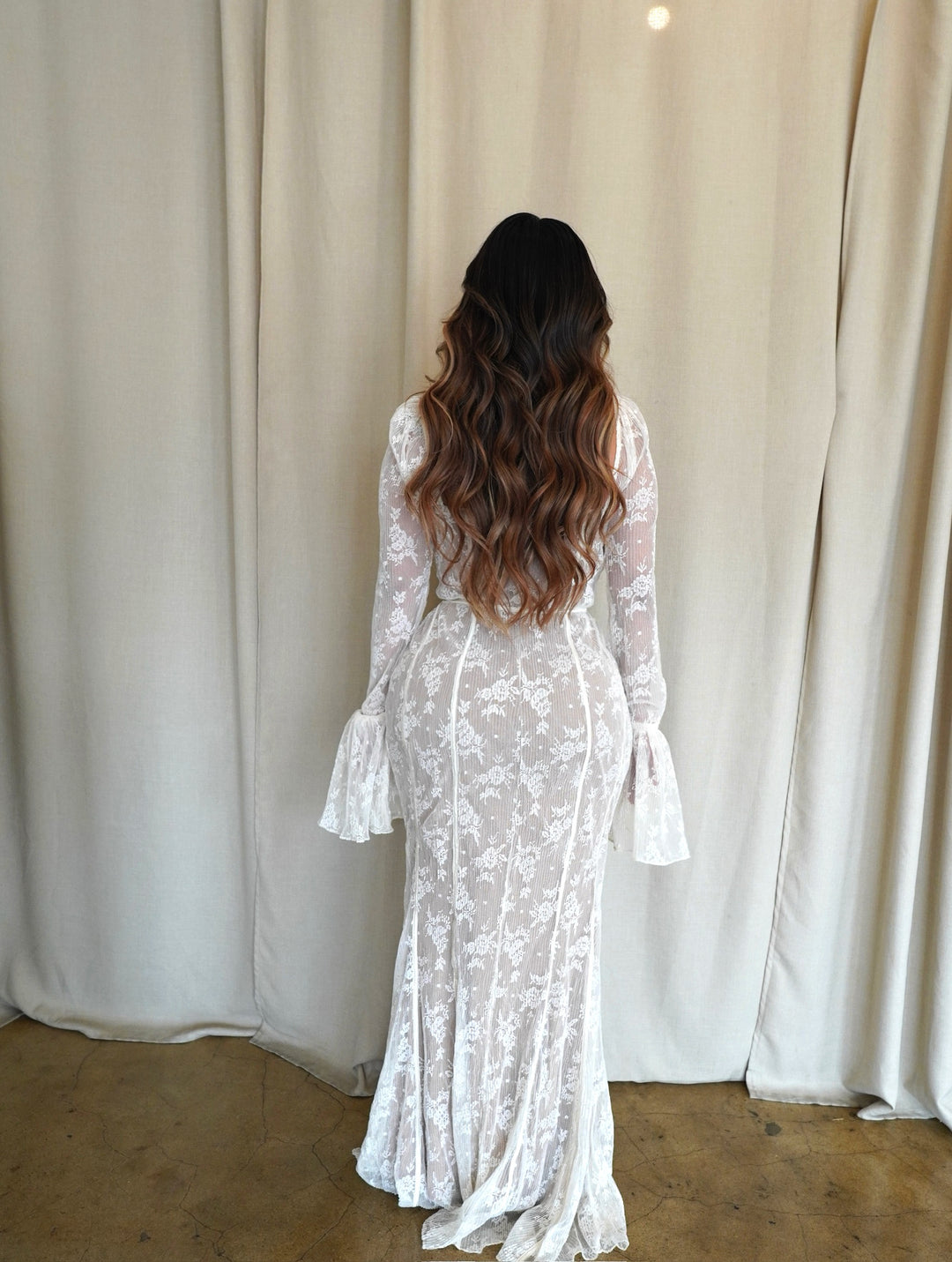 "Dhelia" Vintage Print Lace Maxi Dress- Cream White "Dhelia" Vintage Print Lace Maxi Dress- Cream White