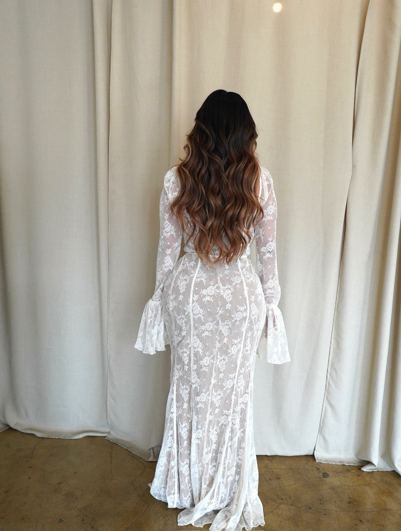 "Dhelia" Vintage Print Lace Maxi Dress- Cream White "Dhelia" Vintage Print Lace Maxi Dress- Cream White