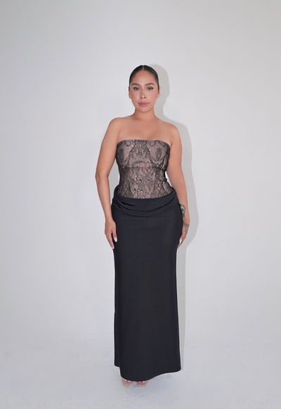 Leo Strapless Draped Bandage Maxi Dress