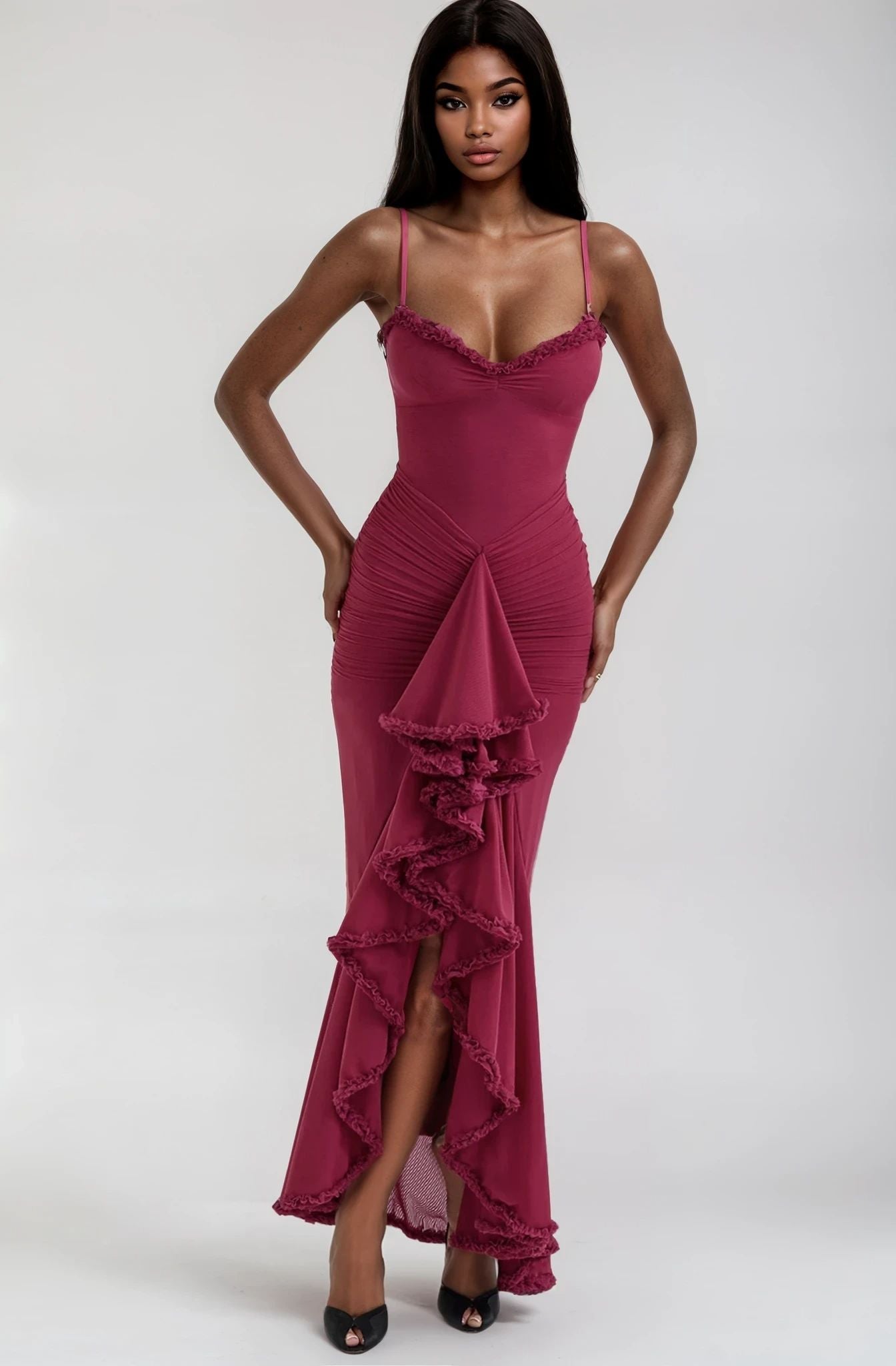 Lyra Layered Maxi Dress -Wine Red