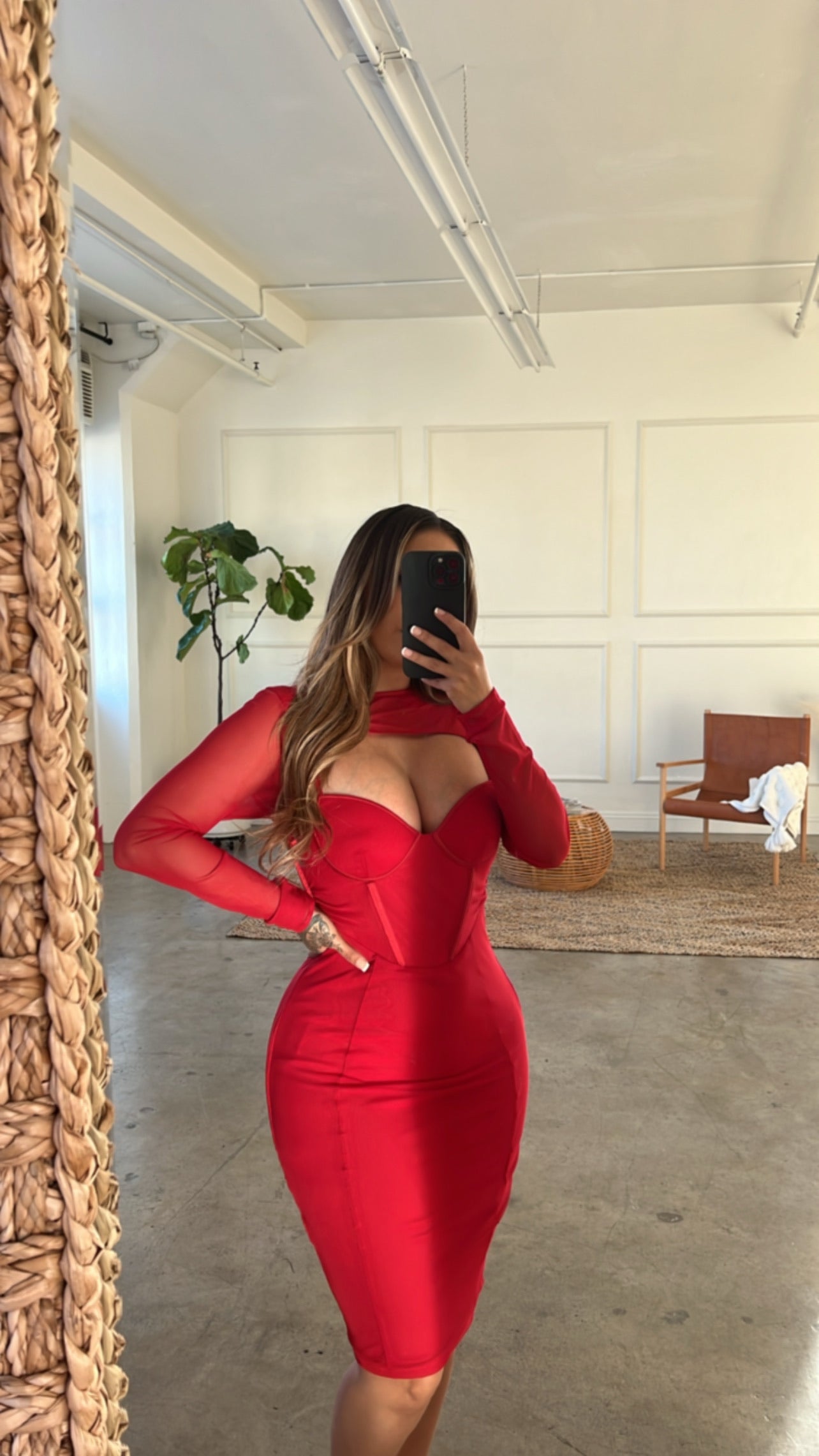 "EDITH" LONG SLEEVE MIDI DRESS- RED - TOXIC ENVY BOUTIQUE 