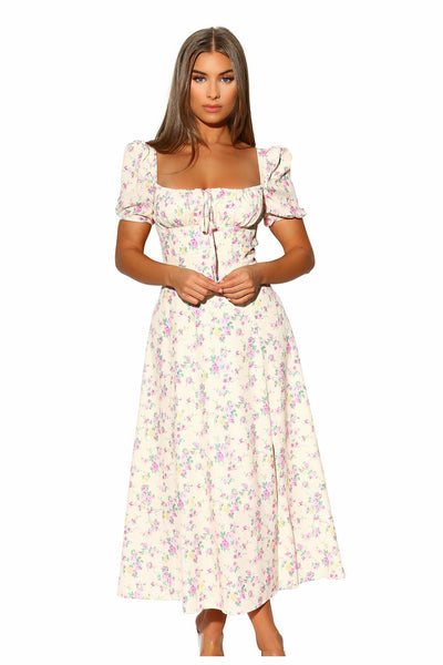 "Aster" Floral Print Sundress- Lemon