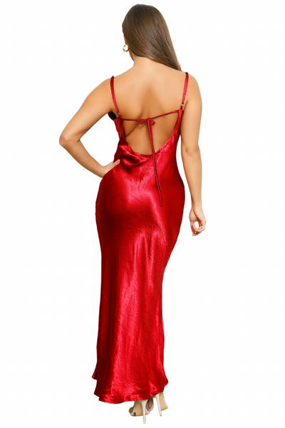 "Dreya" Satin Long Dress - Red - TOXIC ENVY BOUTIQUE 