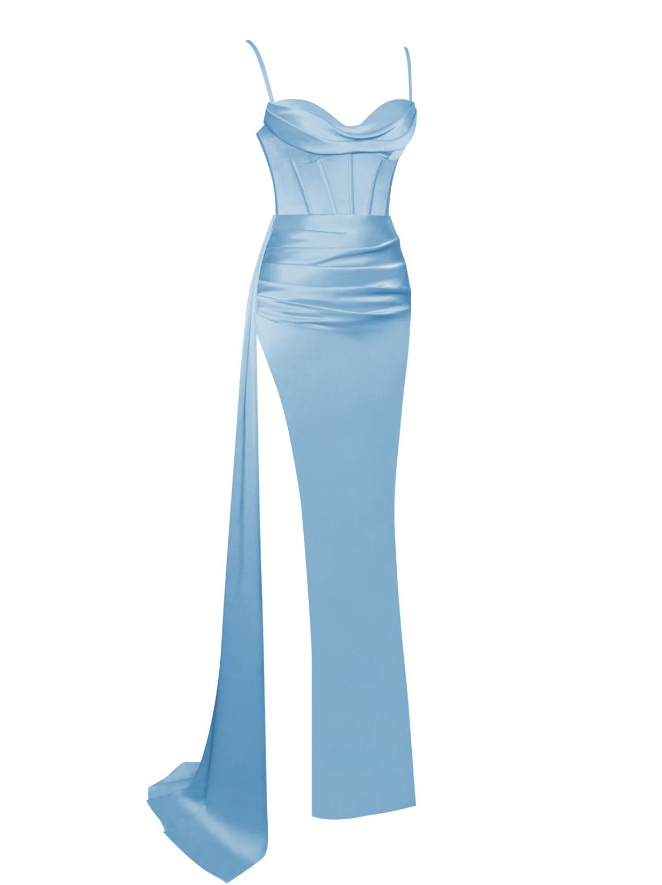"Esme" Corset Front Slit Satin Gown- Light Blue - TOXIC ENVY BOUTIQUE 