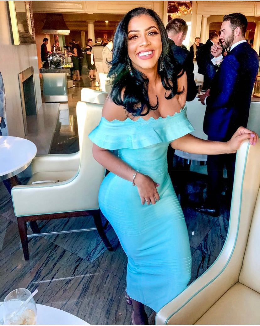 off shoulder bandage dress 