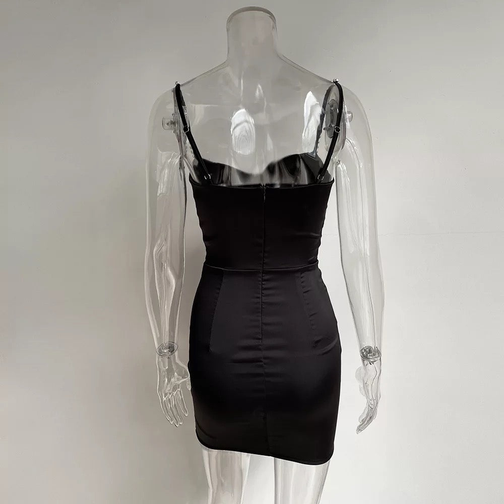 "Sadie" Crystal Satin Mini  Dress - Black - TOXIC ENVY BOUTIQUE 