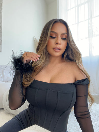 "Emma" Long sleeve Corset Top- Black - TOXIC ENVY BOUTIQUE 